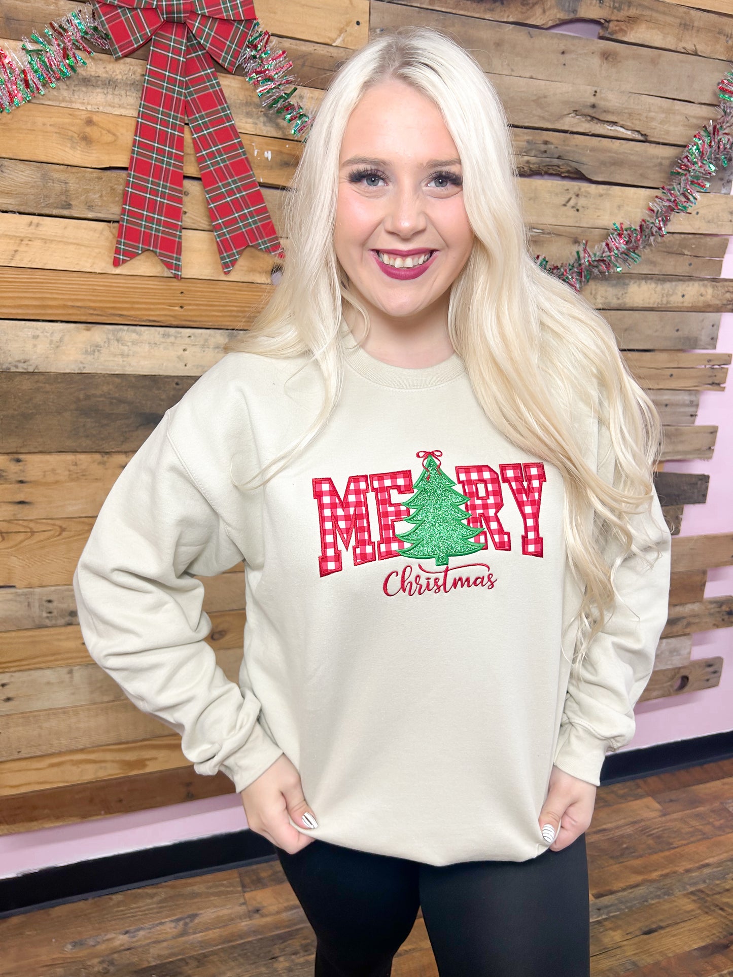 Coquette Gingham Tree Applique Crewneck