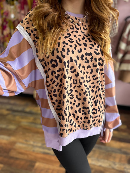 Lavender & Leopard Contrast Crewneck