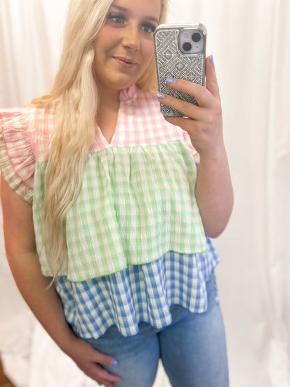 Gingham Ruffle Blouse