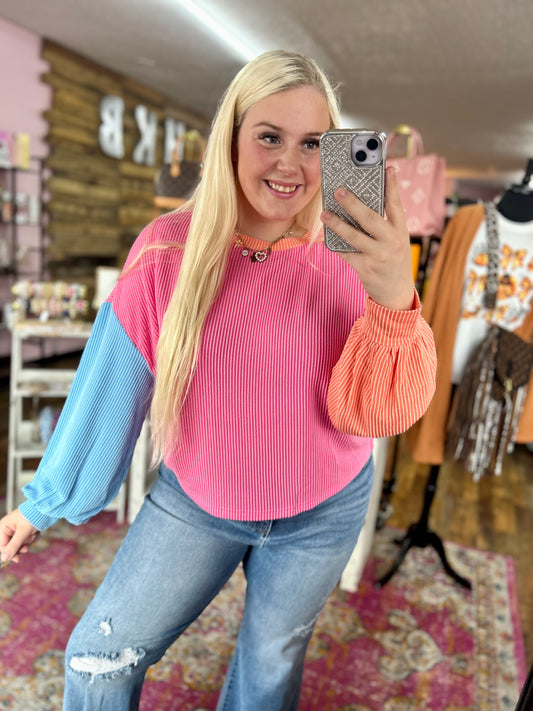 Vibrant Ribbed Colorblock Top