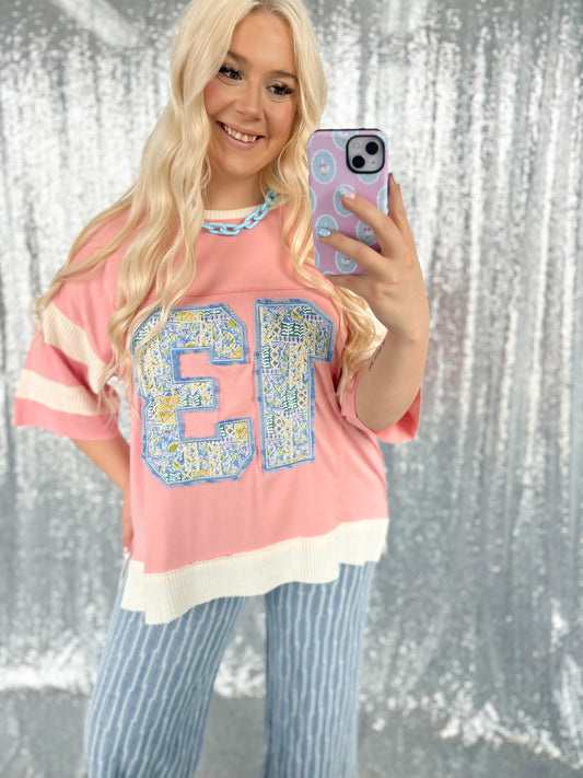 Pink Varsity Patchwork Top
