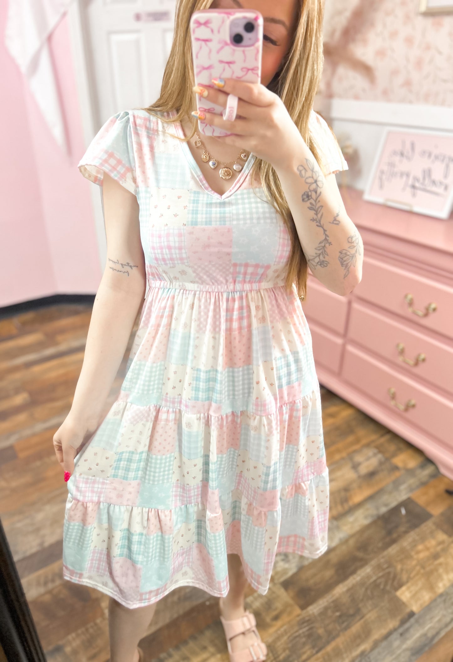 Pastel Patchwork Midi Dress