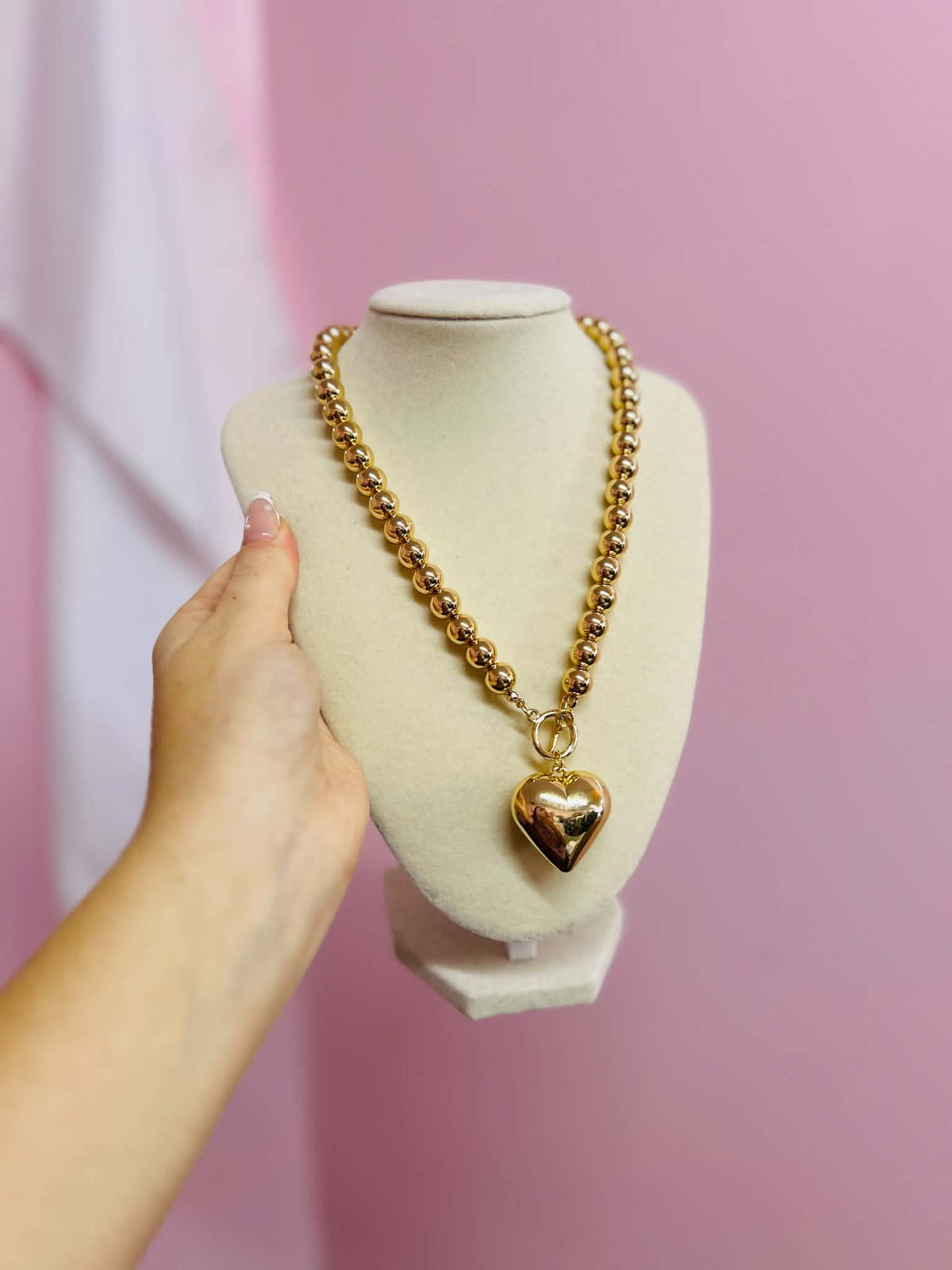 Gold Beaded Heart Necklace