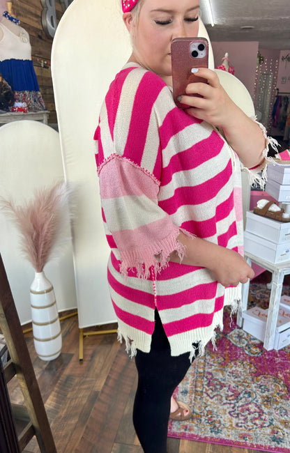 Kassidy Knitted Colorblock Frayed  Top