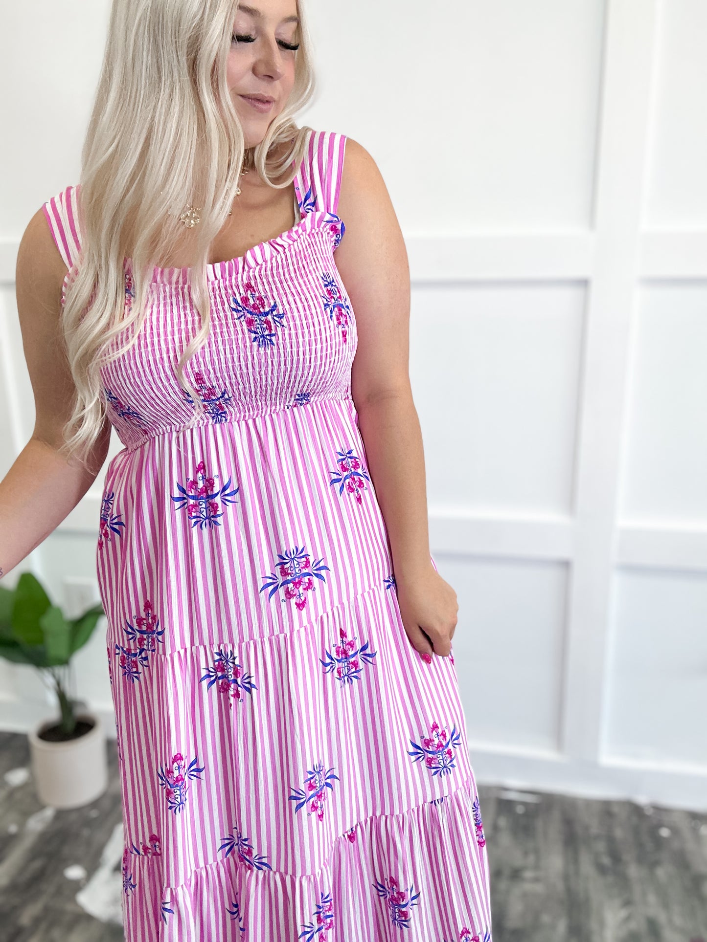 Pink Blossom Pinstripe Maxi