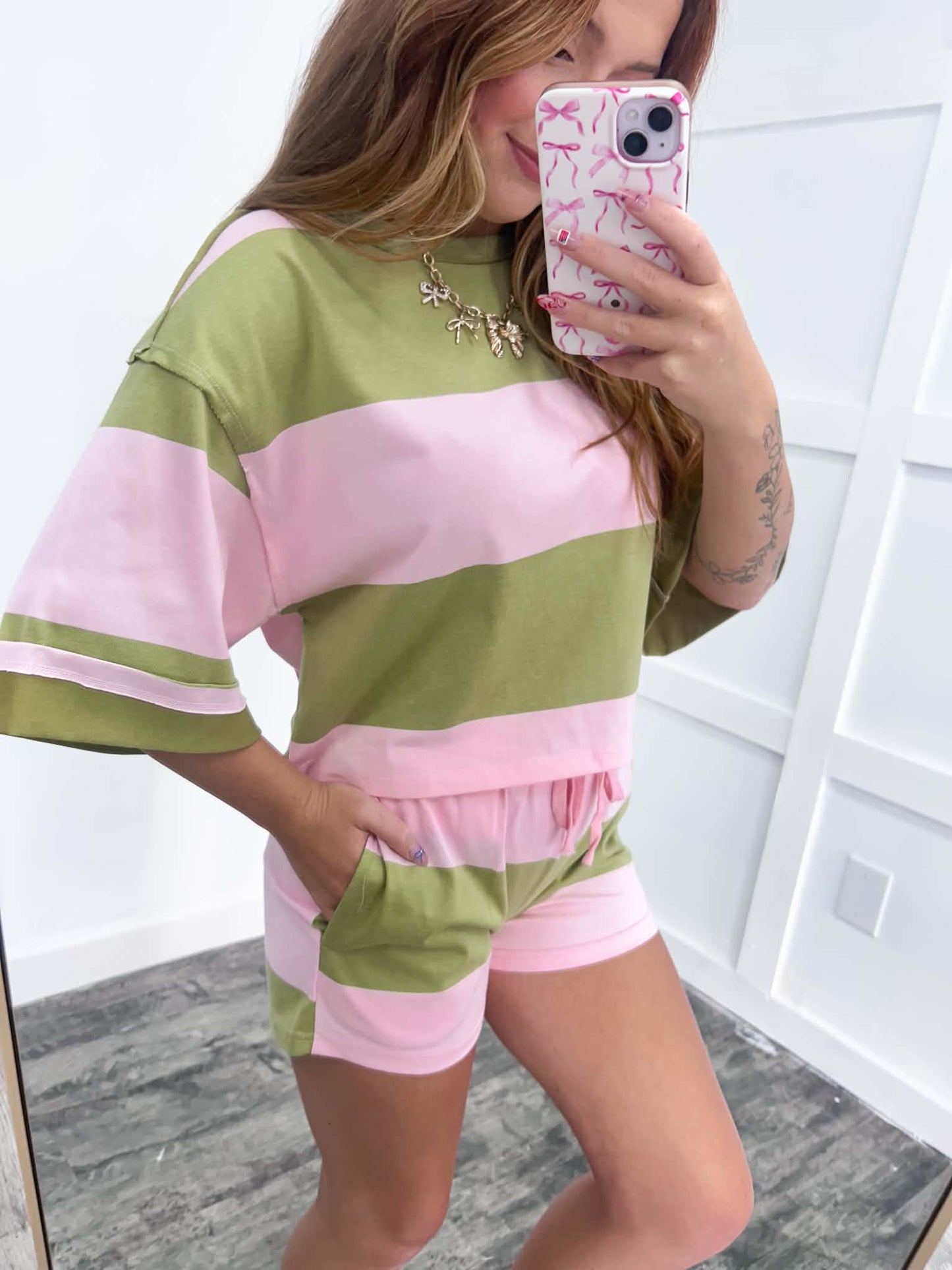 Pink Tiki Striped Short Set