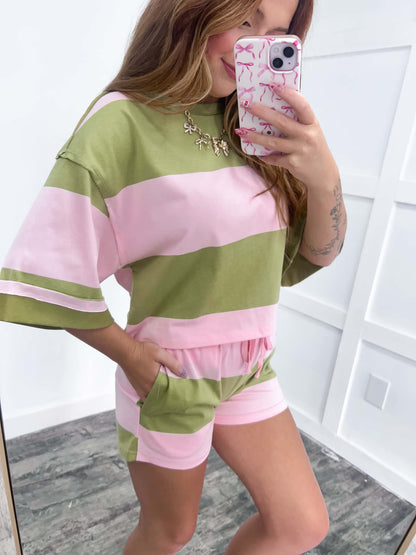 Pink Tiki Striped Short Set