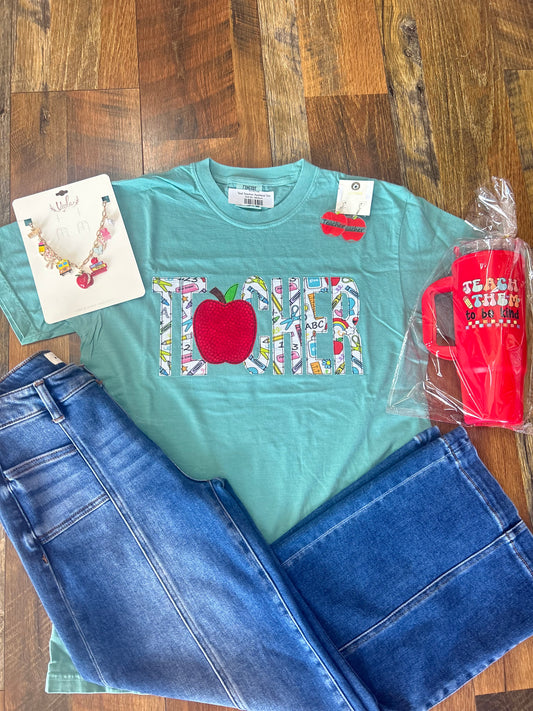 Teal Teacher Applique Tee