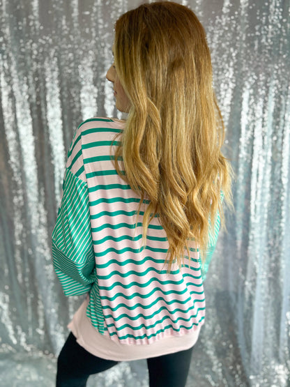 Bubblegum & Kelly Green Striped Oversized Top