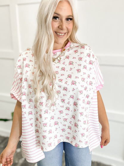 Pink Petals & Stripes Oversized Top