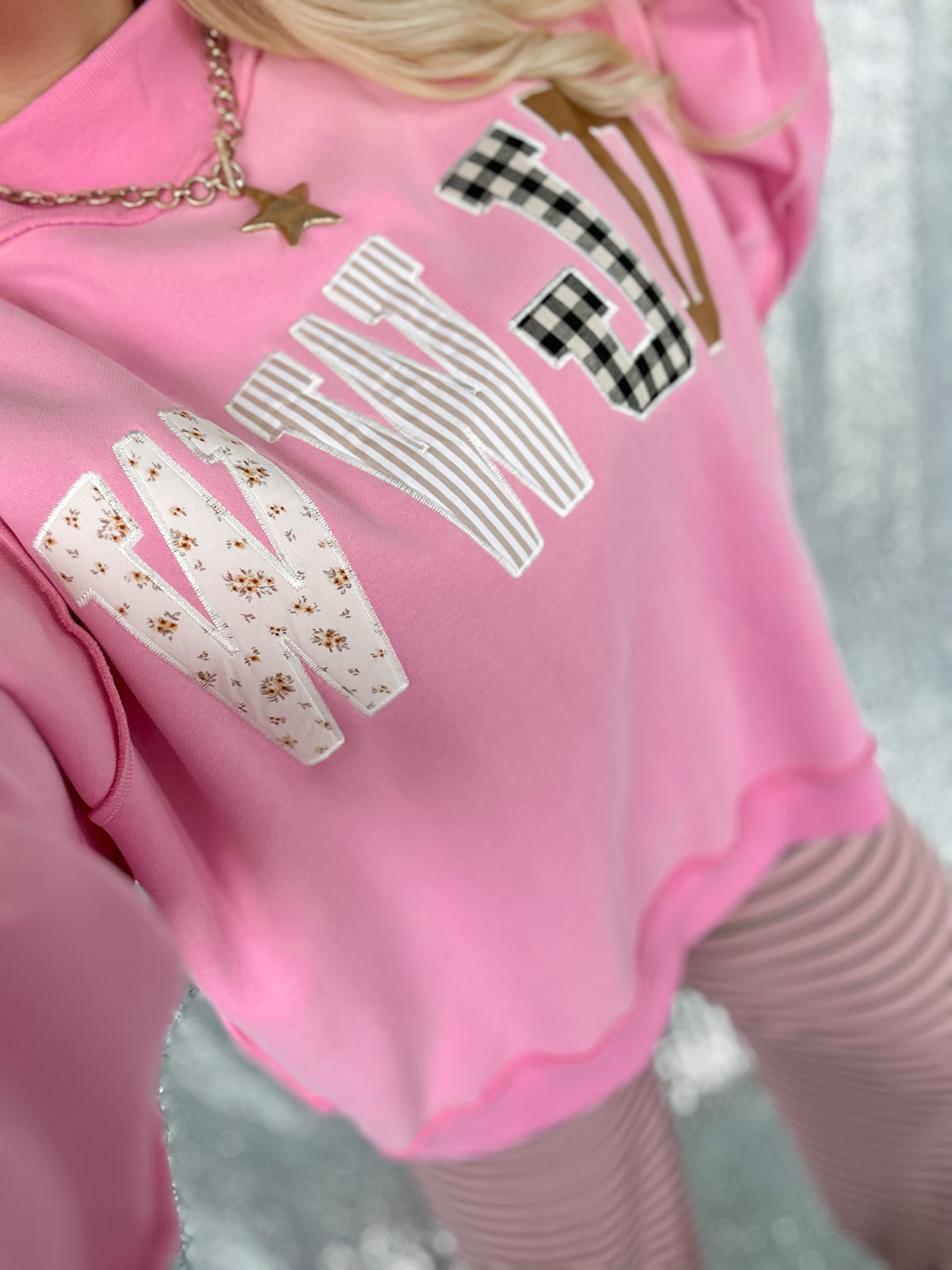 Pink {WWJD} Patchwork Mockneck
