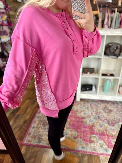 Pink Sequin Oversized Top