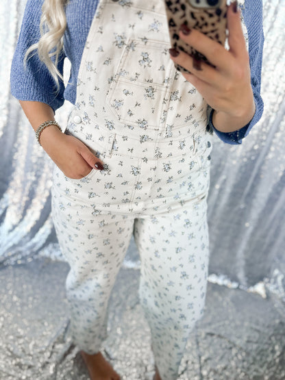 Blue Ditzy Floral Denim Overalls