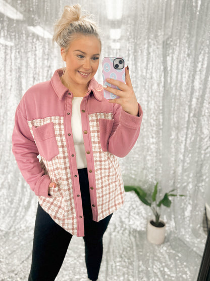 Rose Tweed Button Shacket