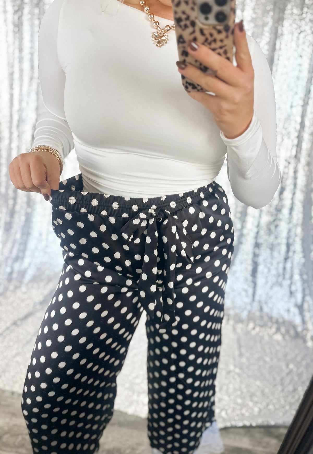Black Polka Dot Satin Lace Pants