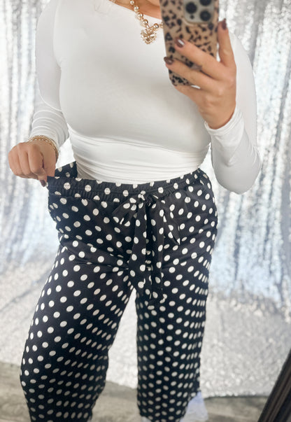 Black Polka Dot Satin Lace Pants