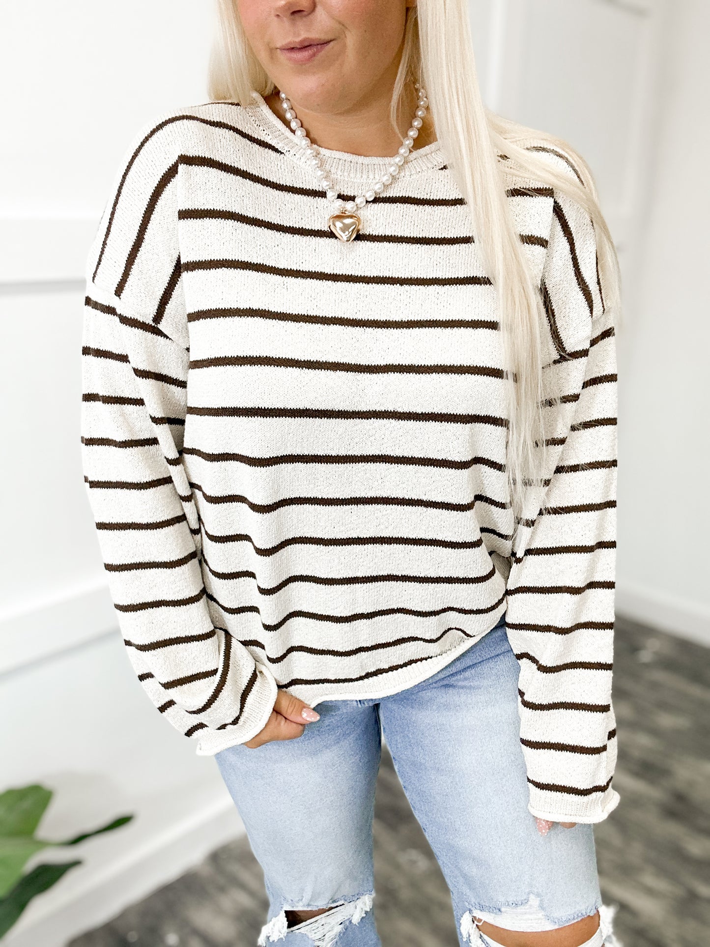 Mocha Striped Longsleeve Knit Top