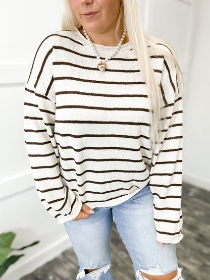Mocha Striped Longsleeve Knit Top