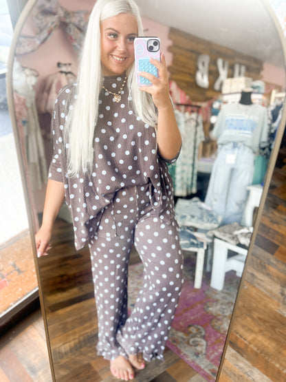 Mocha & Blue Ribbed Polka Dot Ruffle {SET}
