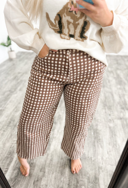 Brown Gingham Barrel Jeans