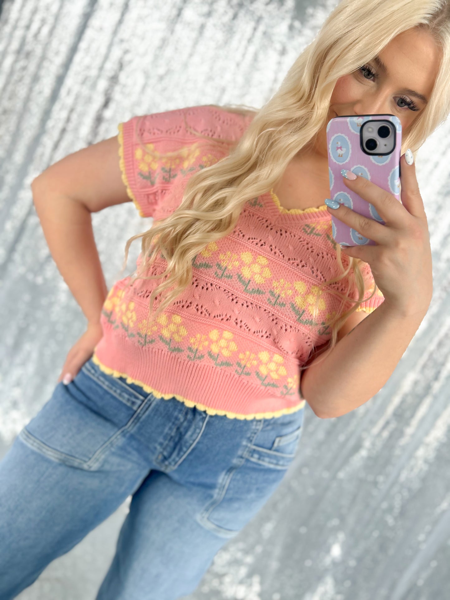 Pink & Yellow Knit Floral Vest Top