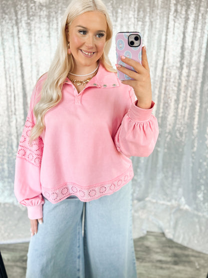 Pink Eyelet Lace Button Top