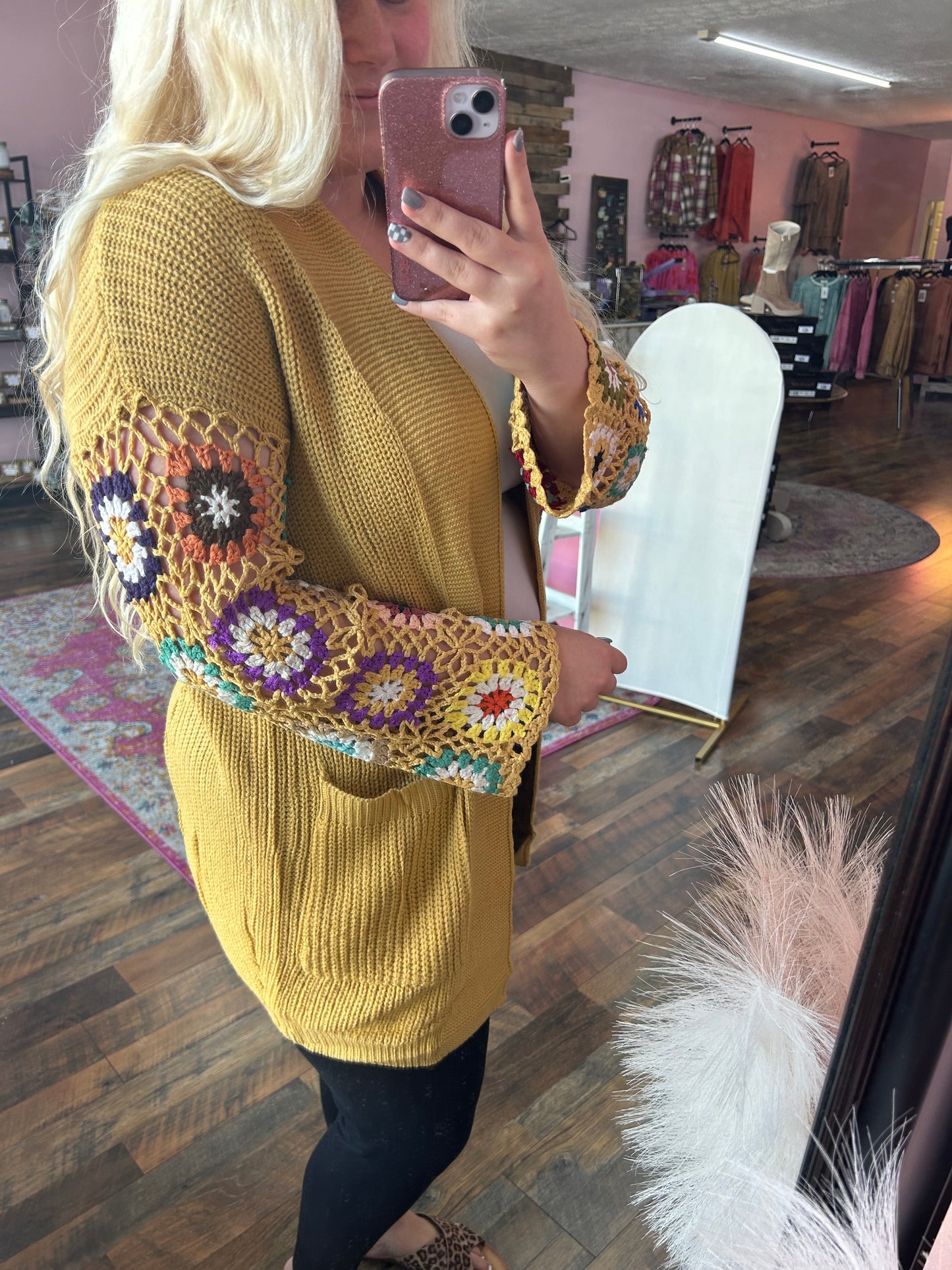 Blakeley Mustard Crochet Cardigan