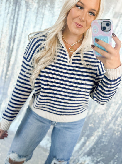 Royal Striped Knit Sweater 1/2 Zip