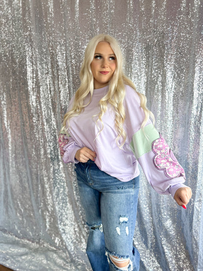 Groovy Lavender Patchwork Sleeve Top
