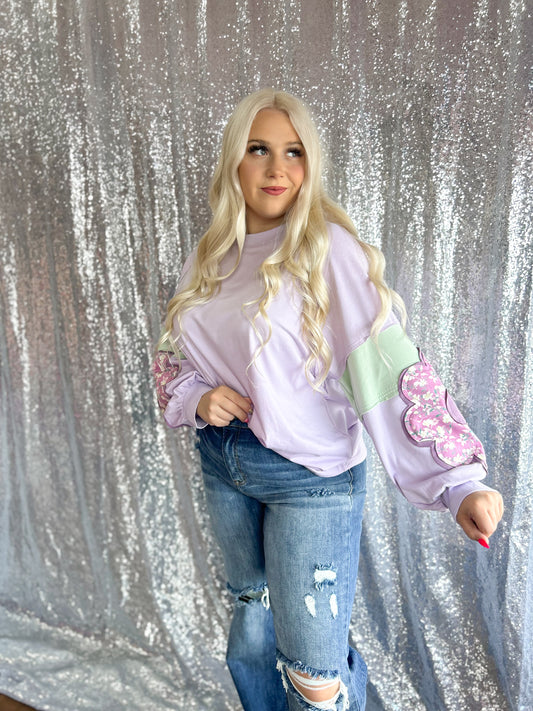 Groovy Lavender Patchwork Sleeve Top