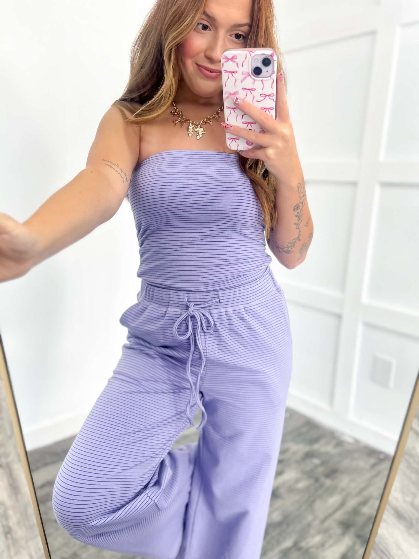 Violet & Navy Striped Tube Top Set