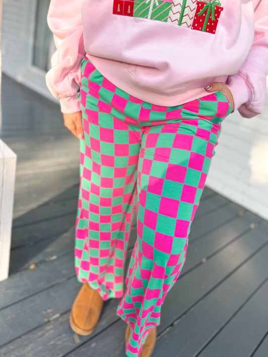Fuschia & Kelly Green Checker Pant