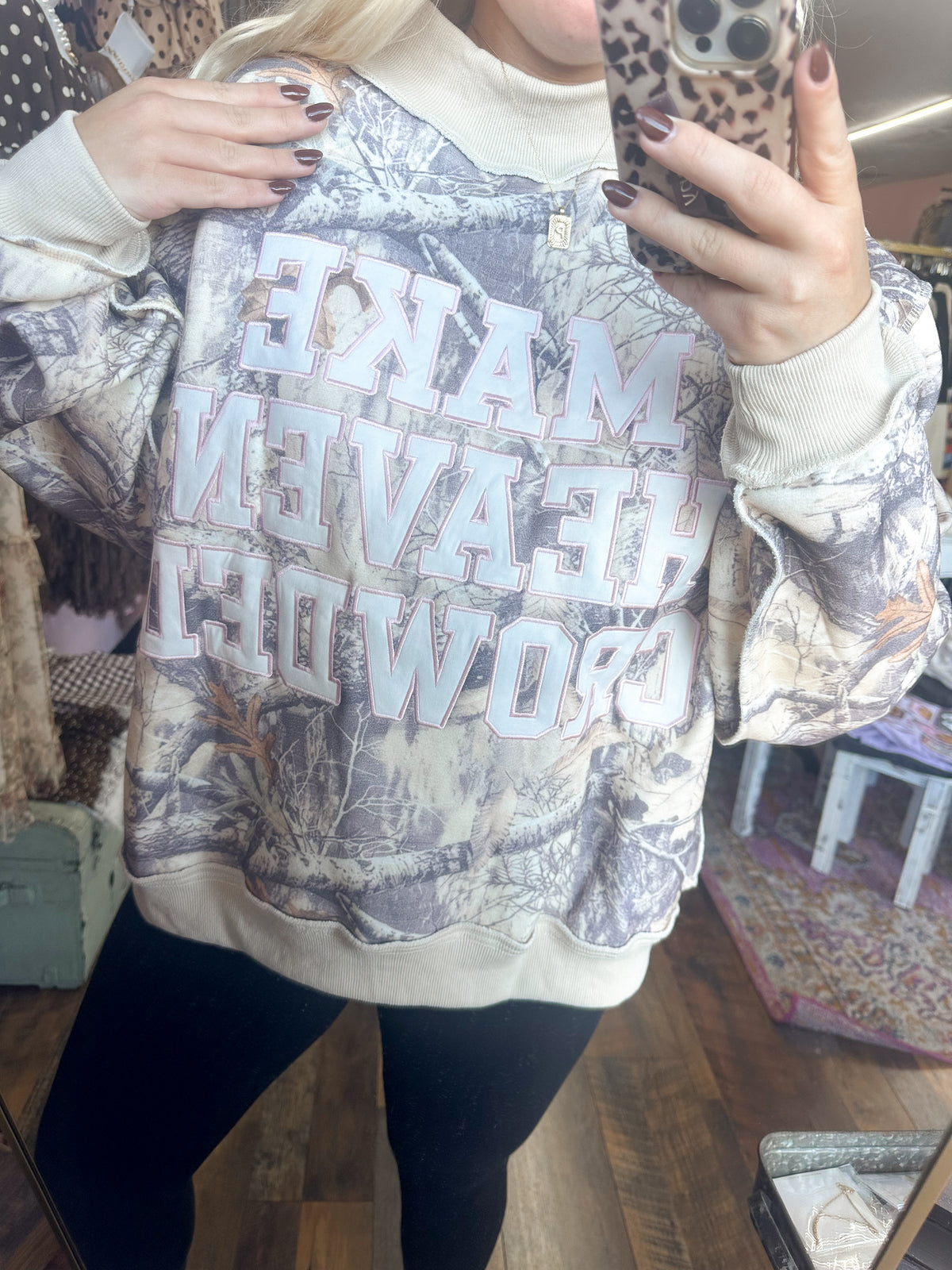 Make Heaven Crowded Camo Mockneck