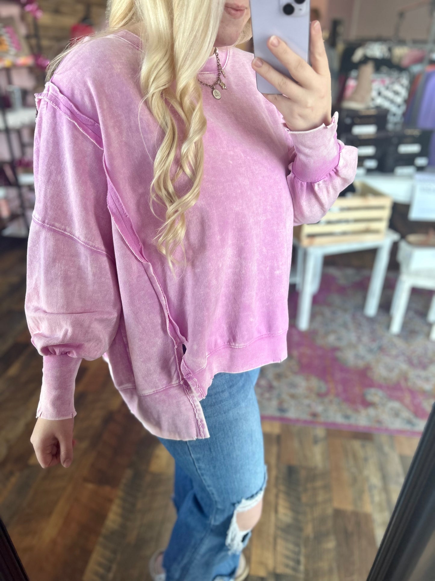 Oversized Acid Wash Crewneck (Baby Pink)