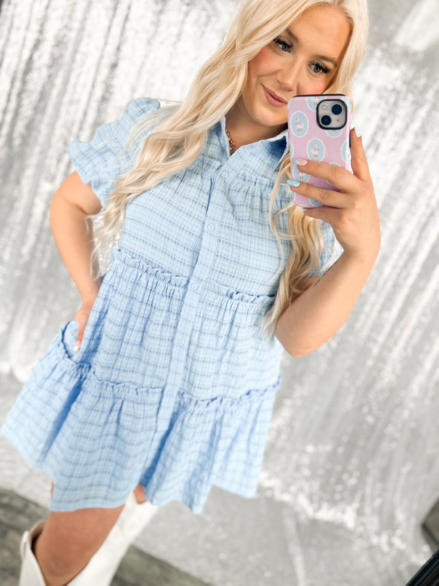 Blue Babydoll Ruffle Dress