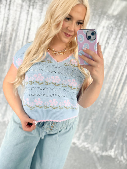 Spring Blues Knit Sweater Top