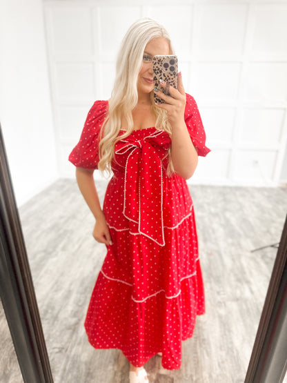 Red, White, & Darling Polka Dot Maxi Dress
