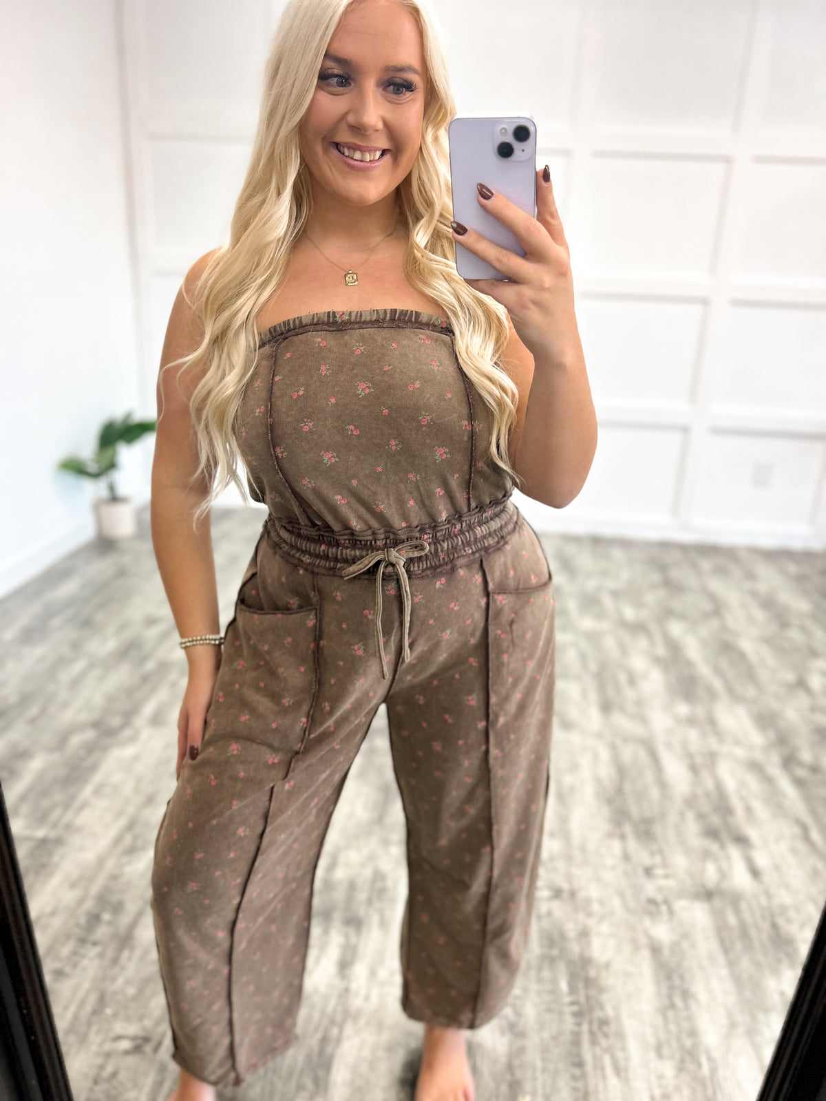 Fall Floral Strapless Jumpsuit