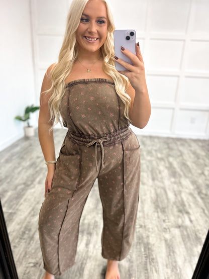 Fall Floral Strapless Jumpsuit