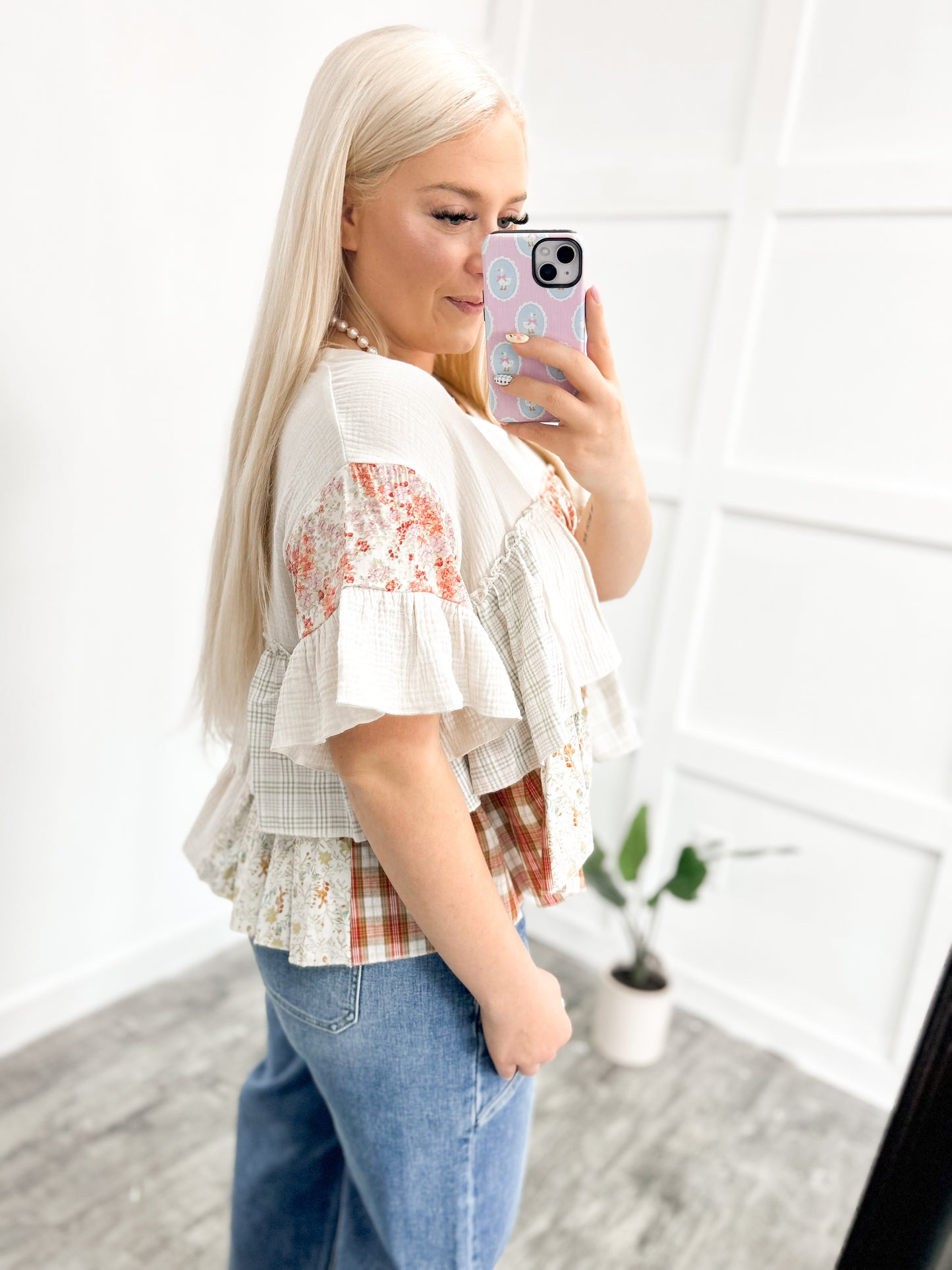 Blooming Patchwork Babydoll Blouse