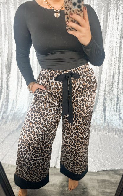 Leopard Satin Bow Pants