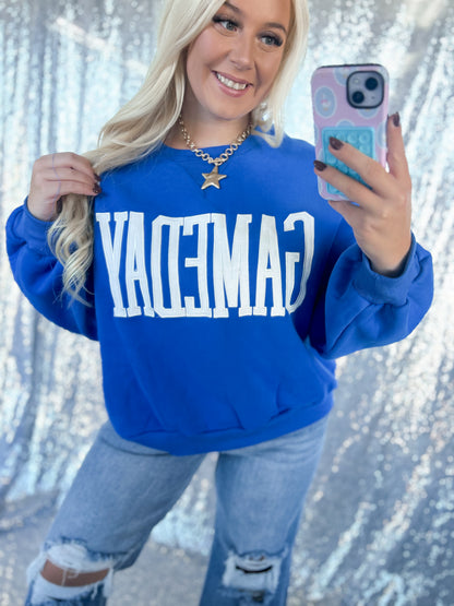 Royal Blue Gameday Varsity Crewneck