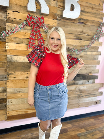 Pearls & Plaid Blouse