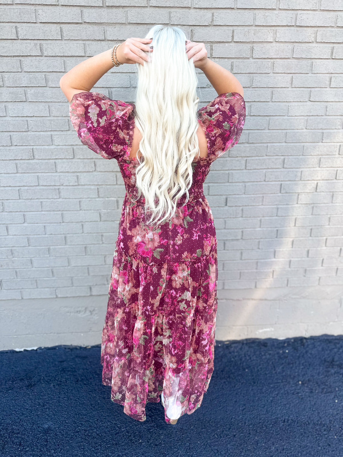 Burgundy Floral Tulle Maxi Dress