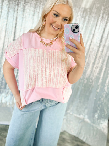 Pink & Lace Colorblock Top