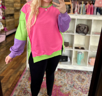 Neon Colorblock Oversized Crewneck