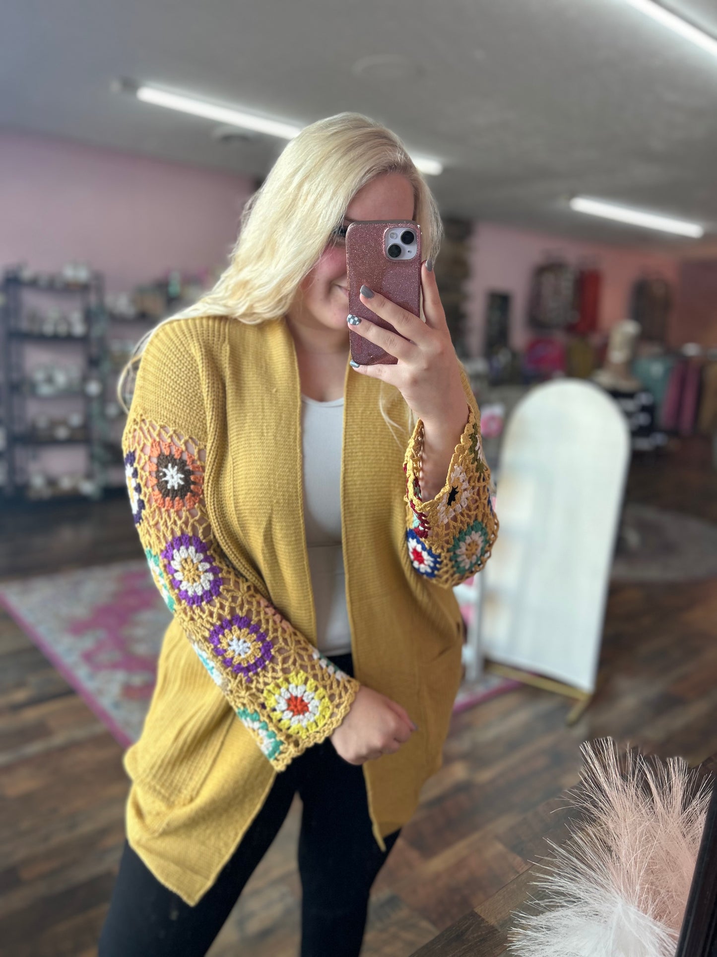 Blakeley Mustard Crochet Cardigan