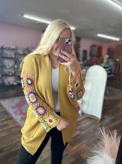 Blakeley Mustard Crochet Cardigan