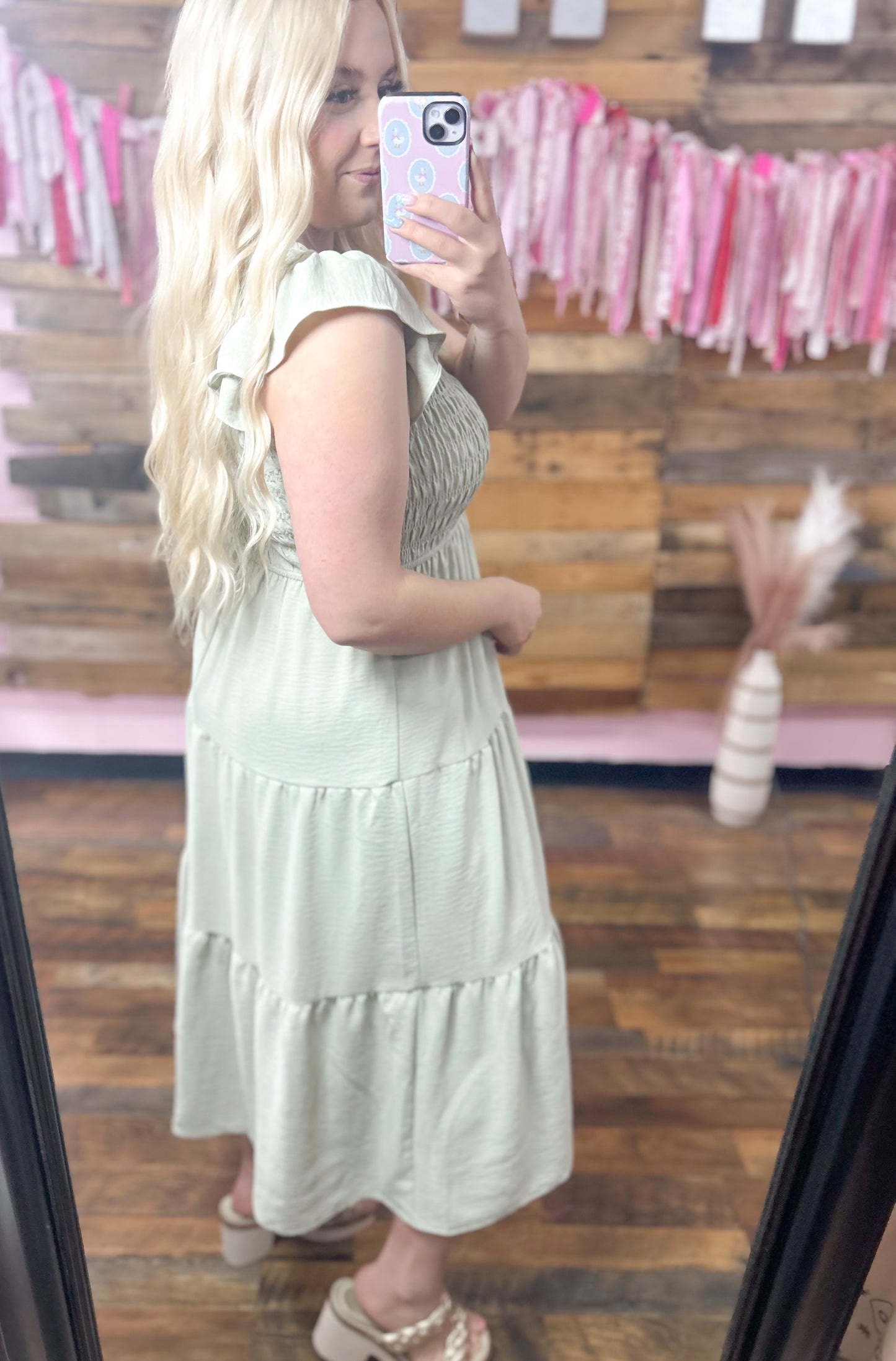 Sage Flutter Sleeve Smocked Maxi