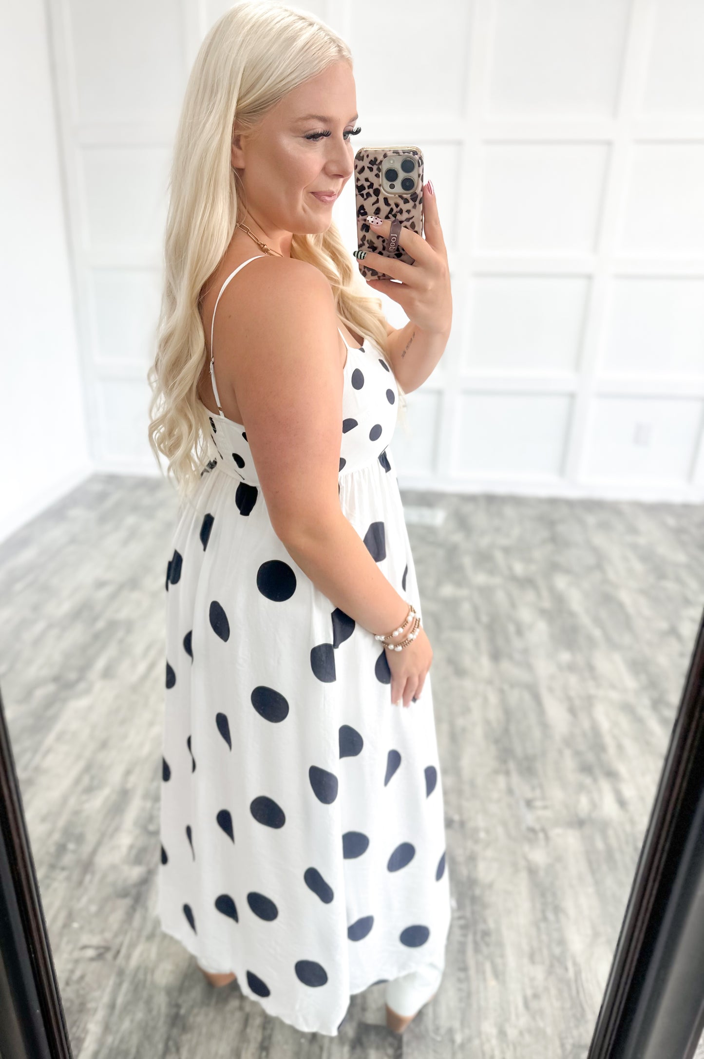 White Polka Dot Strap Maxi Dress